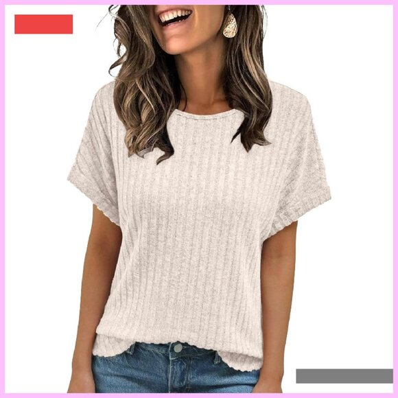 Textured Short Sleeve Tunic Top Loose Fit Business Casual Blouse - Picture 1 of 4